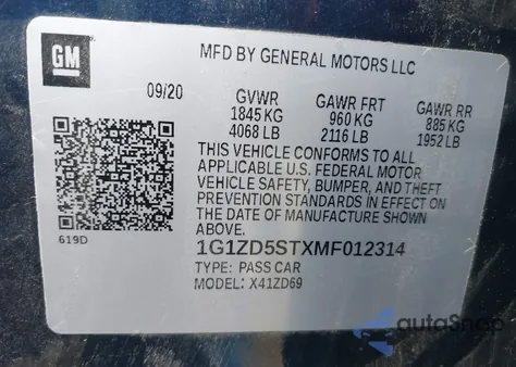 2021 Chevrolet Malibu Fwd Lt z USA, uszkodzony, nr VIN 1G1ZD5STXMF012314